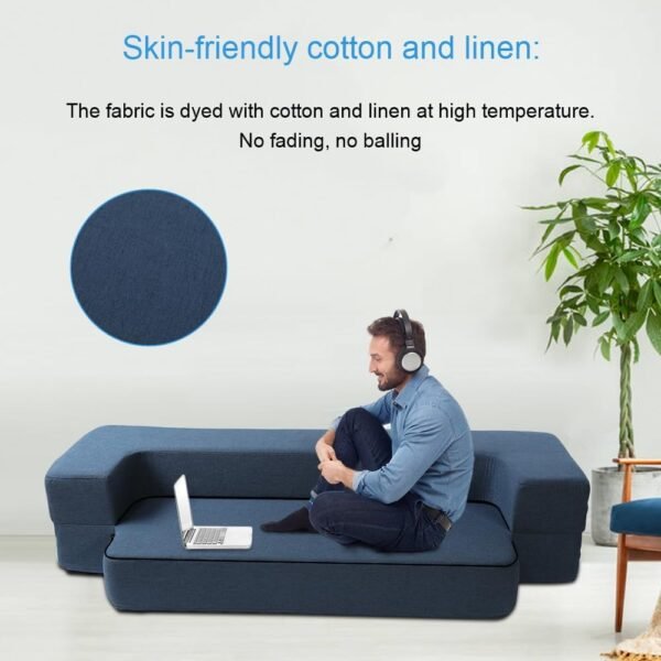 WOTU Folding Bed Couch 10 Inch Fold Out Sofa Bed Memory Foam Mattress Comfortable Floor Couch Sleeper Sofa Twin, Dark Blue for Apartments, College Dorms, Guest Room, Living Room - Image 5
