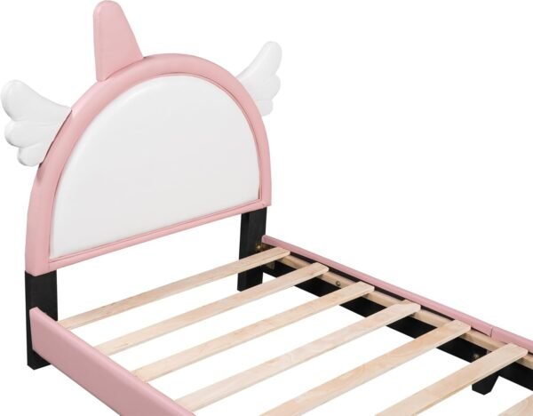 Cute Twin Size Upholstered Bed with Unicorn Shape Headboard,Twin Size Platform Bed with Headboard and Footboard,(Pink 03, Twin) - Image 4