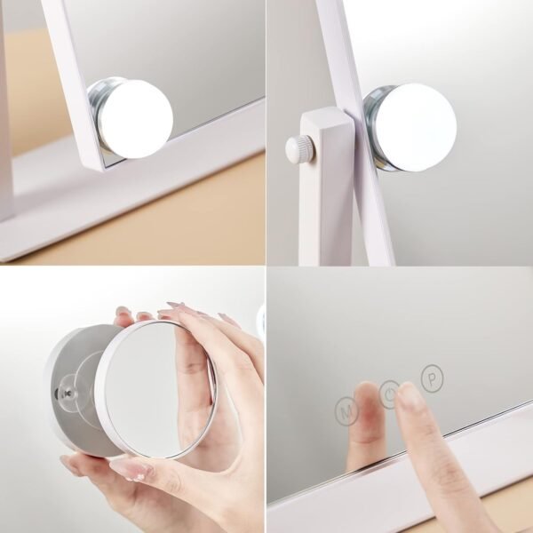 HIEEY Hollywood Vanity Mirror with 9 Dimmable Bulbs Lights, Three Color Lighting Modes, and 5X Magnification, Smart Touch Control, 360°Rotation (White,Gift Box) - Image 5