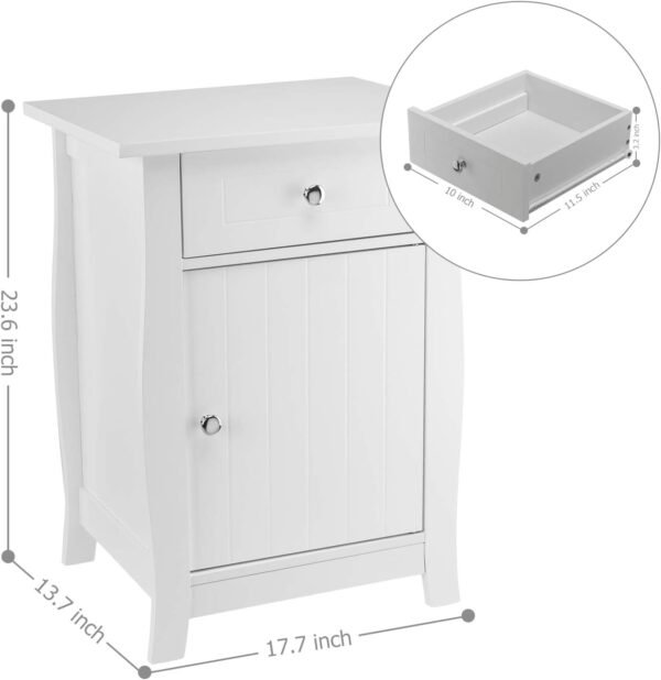 Grey Nightstand Set of 2, Farmhouse End Side Table Set of 2 Bedside Nightstands Chest with Drawers Small Night Stand with 2 Drawer and Solid Wood Legs for Bedroom (Type4-white 1drawer) - Image 4