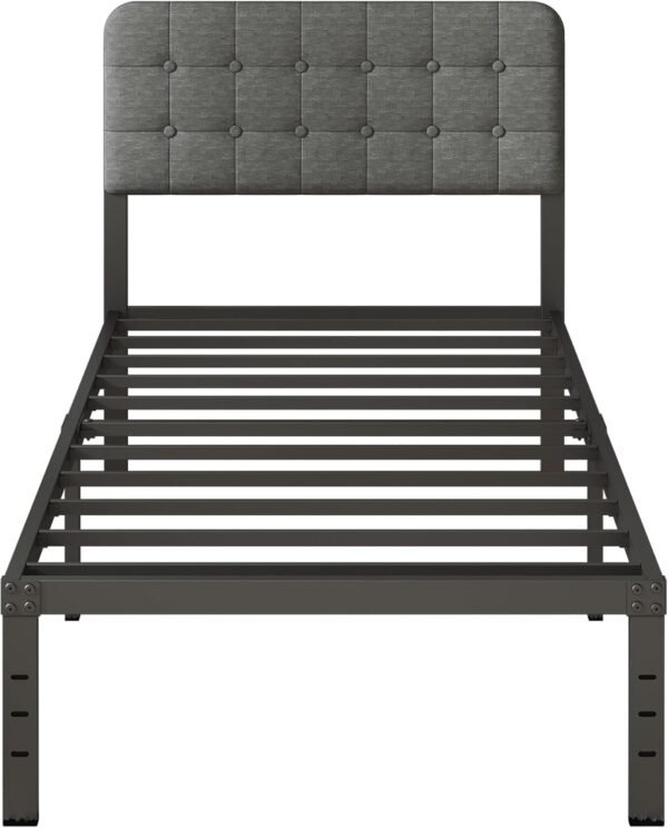 Twin Bed Frames with Upholstery Headboard, 14 Inch Twin Bed Frame No Box Spring Needed Support Up to 2500 lbs, Noise Free, Easy Assembely, Grey - Image 8