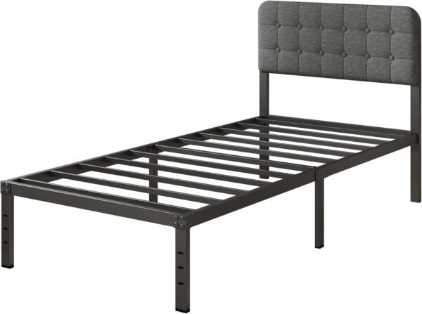 Twin Bed Frames with Upholstery Headboard, 14 Inch Twin Bed Frame No Box Spring Needed Support Up to 2500 lbs, Noise Free, Easy Assembely, Grey - Image 9