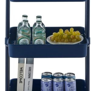 TUKAILAi 3-Tier Rolling Storage Cart with Lockable Wheels and Ergonomic Handle, Slide Out Utility Shelving Unit Organizer Serving Trolley Clearing for Kitchen Bathroom Laundry Bedroom (Dark Blue)