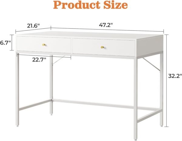 SUPERJARE Vanity Desk with Drawers, 47 inch Computer Desk, Modern Simple Home Office Desks, Makeup Dressing Table for Bedroom - White - Image 6