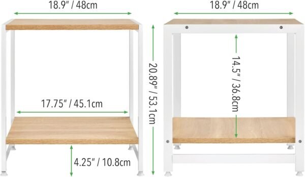 mDesign Side End Table Storage Nightstand - Sturdy Wood/Metal Frame, Open Shelf - Furniture Unit for Living Room, Bedroom, Hallway, Entryway, 1 Shelf - White/Modern Oak - Image 3