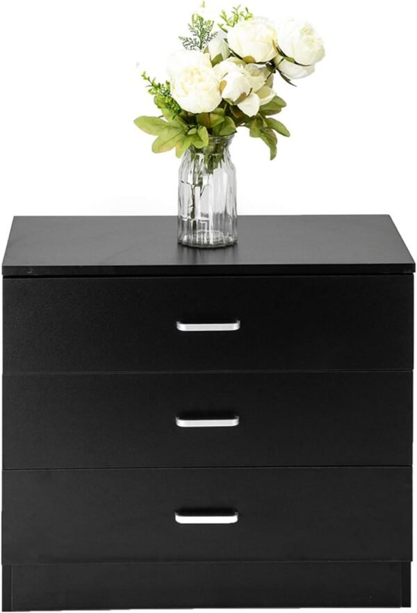 3 Drawer Nightstand Set of 2, Black Night Stand for Bedroom, Modern 3 Drawer Dresser, Wood Bed Side Table/Night Stand with Drawers for Small Spaces, College Dorm, Living Room 13" D X 26" W X 22" H - Image 5