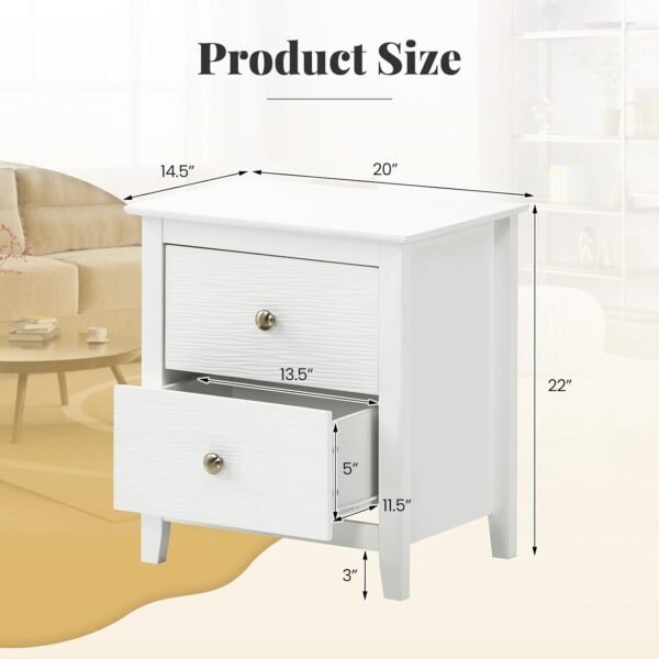 Giantex White Nightstand, Modern 2 Drawers Night Stand with Handles, Sofa Side Table with Sturdy Legs for Small Spaces, College Dorm, Kids’ Room, Wooden Bedside Table for Bedroom, White (1) - Image 3