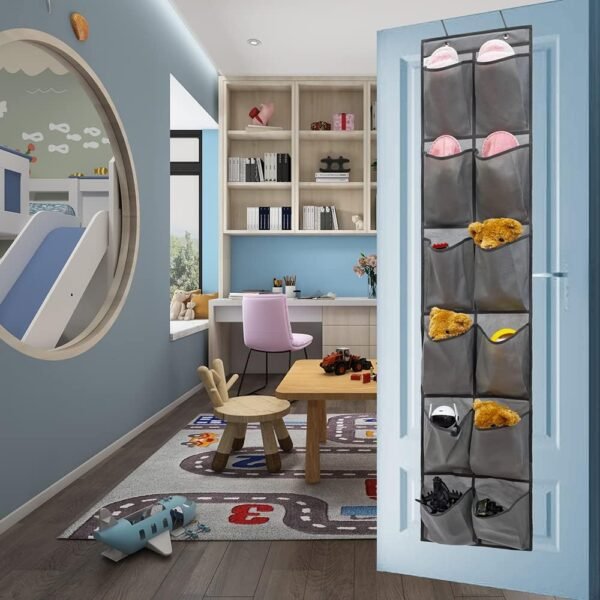 Hanging Storage Organizer Over the Door Shoes Organizer Kids Shoe Rack with 12 Large Fabric Pockets for Closet Shoe Holder Hanger (GREY) - Image 6