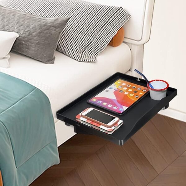 Bedside Shelf, Bunk Bed Shelf Organizer for Top Bunk Dorm Clip On Nightstand with Cup Holder Hooks Hanging Cup Plastic Bedside Shelf Tray for Kids for Bed College Dorm Room Essentials - Image 2