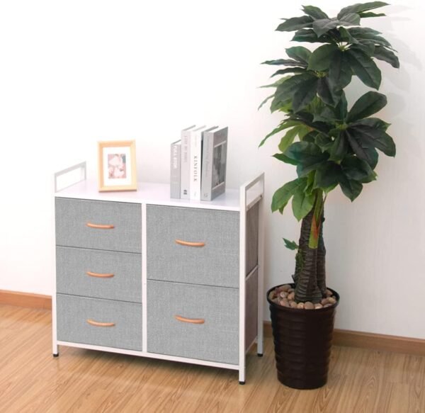AZL1 Life Concept Storage Dresser Furniture Unit - Large Standing Organizer Chest for Bedroom, Office, Living Room, and Closet - 5 Drawer Removable Fabric Bins - Light Grey/White - Image 3