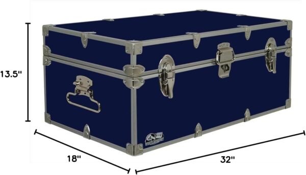 C&N Footlockers - Full-Size Happy Camper Trunk - #1 Summer Camp Trunk - Made in the USA - Steel Footlocker with Lid Stay - 32 x 18 x 13.5 Inches (Navy) - Image 4