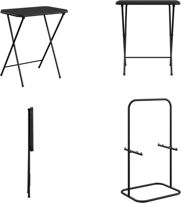 COSCO 5-Piece Folding Vinyl Top TV Tray, Black with Storage Rack, Multi-Purpose, for Snacks, Portable Workspace, & Easy to Store Activity Table Set, 1-Pack - Image 3
