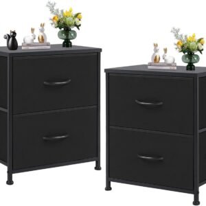 Sweetcrispy Nightstand Set of 2 with 2 Storage Drawers, 20″ Height Small Bed Side Furniture End Table, Wooden Top Fabric Cabinet Kids Mini Dresser for Bedroom, Closet, Entryway, College Dorm