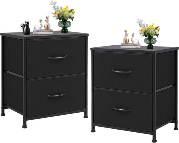 Sweetcrispy Nightstand Set of 2 with 2 Storage Drawers, 20" Height Small Bed Side Furniture End Table, Wooden Top Fabric Cabinet Kids Mini Dresser for Bedroom, Closet, Entryway, College Dorm