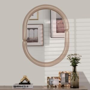 Arch Mirror Bathroom Vanity Wall Mirror with Wood Frame Pop Bagel Shaped Wall Mirror (Light Brown, 32″x24″)