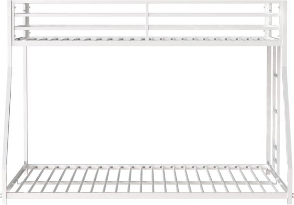 ROOMTEC Twin Over Full Metal Bunk Bed Frame for Kids, Teens, and Adults, Floor Bed with Metal 22 Slats, Guardrail, Built-in Ladder, No Boxspring Required for Small Spaces, White - Image 2