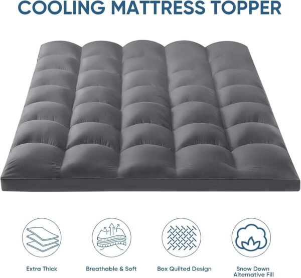 Twin Mattress Topper, CYMULA Cooling Mattress Pad Cover for College Bed Back Pain, Extra Thick Pillow Top Down Alternative Overfill Plush with 8-21 Inch Deep Pocket -39"x75" Grey - Image 2