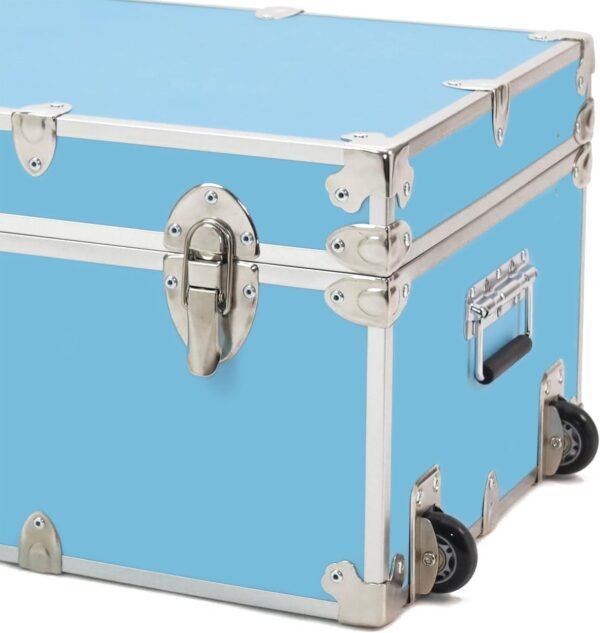 Rhino Trunk & Case Essential College Trunk with Wheels – Secure Dorm Storage Chest - Ideal Footlocker for Students – Strong Trunks with 1000+ Pounds Sitting Capacity 32"x18"x14" (Sky Blue) - Image 2