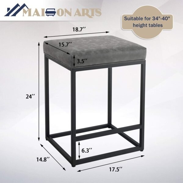 Maison Counter Height 24 Inch Bar Stool for Kitchen Counter Backless Industrial Stool Modern Upholstered Barstool Countertop Chair Saddle Seat Island Stool,330 LBS Bear Capacity,1 Stool(24 Inch, Grey) - Image 7