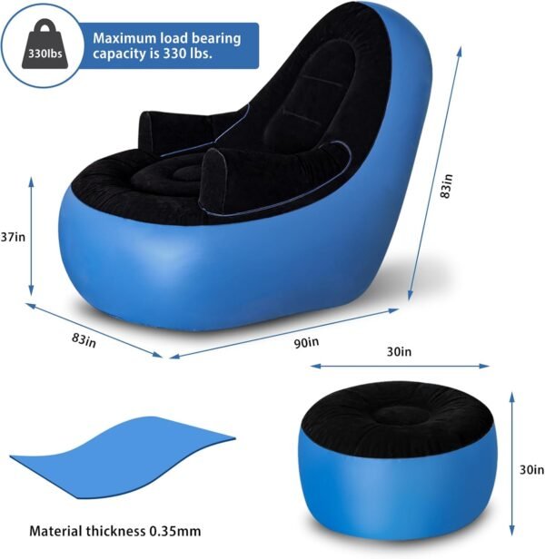 Inflatable Couch with Armrest＆Ottoman, Blow Up Lounger Chair,Folding Air Chair for Adults,Inflatable Lazy Sofa Perfect for Rooms, Camping or Home(Without Pump) - Image 3