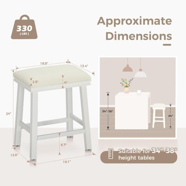 MAISON ARTS White Counter Height 24 inch Bar Stools Set of 3 for Kitchen Counter Solid Wood Legs with Faux Leather Padded Seat Farmhouse Barstools for 34"-38" Counter Island Upholstered Stools - Image 2