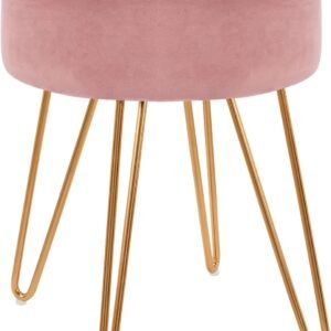 DUHOME Velvet Ottoman, Makeup Vanity Stool, Contemporary Stool, Mongolian Round Metal Stool, Vanity Stool, Furry Ottoman Stool, Modern Accent Stools, Pink