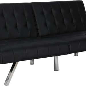 DHP Emily 71 Inch Futon Sofa Bed, Armless Upholstered Couch Sleeper with Tufted Back and Seat, Mid-Century Modern, Black Faux Leather