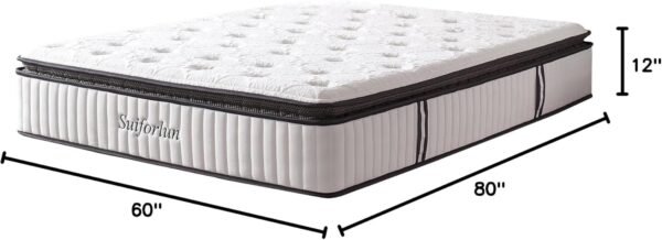 Suiforlun Queen Mattress 12 Inch, Pillow Top Cool Gel Memory Foam Hybrid Mattress with Luxury 7 Layers, Zone Encased Coils Innerspring for Back Pain Relief, Medium Firm, 120 Nights Trial - Image 9