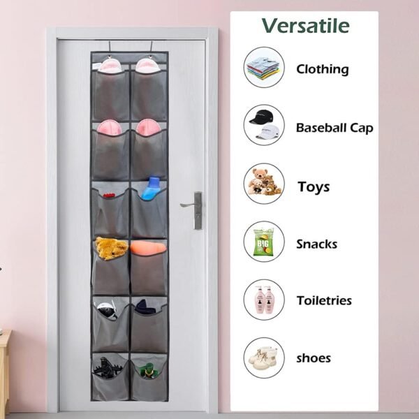 Hanging Storage Organizer Over the Door Shoes Organizer Kids Shoe Rack with 12 Large Fabric Pockets for Closet Shoe Holder Hanger (GREY) - Image 2