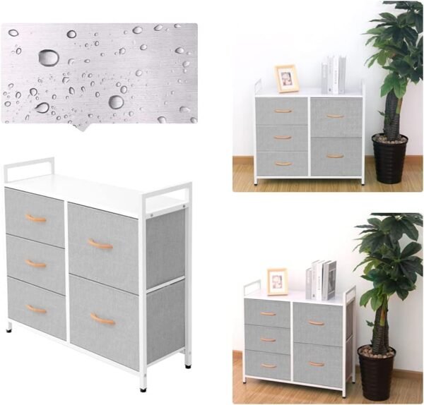 AZL1 Life Concept Storage Dresser Furniture Unit - Large Standing Organizer Chest for Bedroom, Office, Living Room, and Closet - 5 Drawer Removable Fabric Bins - Light Grey/White - Image 5