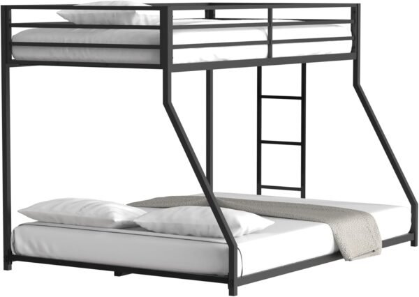 ROOMTEC Twin Over Full Metal Bunk Beds Frame with Stairs & Full-Length Guardrail for Bedroom, Space-Saving, No Box Spring Needed, Firm, Stable, Easy to Climb, Black - Image 7