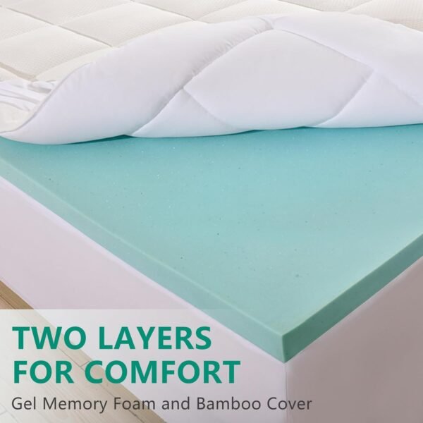 NEXHOME PRO Full Size Memory Foam Mattress Topper 3 Inch, Gel Memory Foam Dual Layer Cooling Pillow Top Cover, Comfort Support for Back Pain Relief Mattress Pad - Image 7