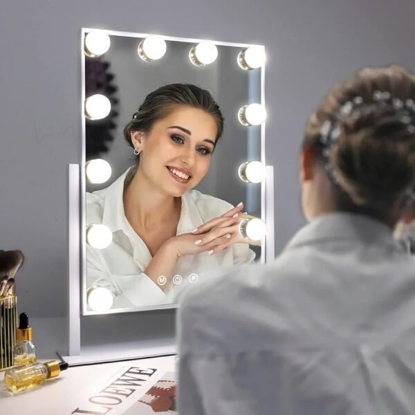Fenair Vanity Mirror with Lights Lighted Hollywood Makeup Mirror with Lights and10X Magnification Mirror,12 Dimmable Bulbs 360° Rotation (White) - Image 7
