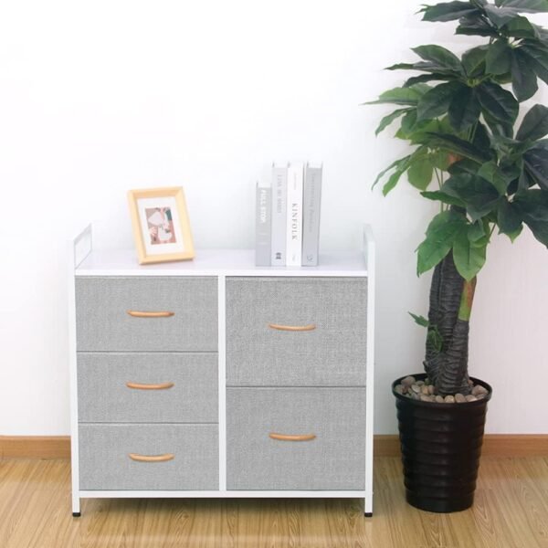 AZL1 Life Concept Storage Dresser Furniture Unit - Large Standing Organizer Chest for Bedroom, Office, Living Room, and Closet - 5 Drawer Removable Fabric Bins - Light Grey/White - Image 2