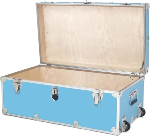 Rhino Trunk & Case Essential College Trunk with Wheels – Secure Dorm Storage Chest - Ideal Footlocker for Students – Strong Trunks with 1000+ Pounds Sitting Capacity 32"x18"x14" (Sky Blue) - Image 3