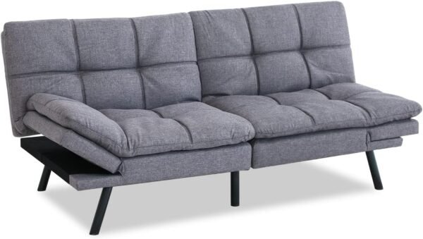 Opoiar Futon Sofa Bed Twin, Memory Foam Couch Bed with Mattress and Frame Included,Comfortable Grey Fabric Loveseat Sleeper Sofa for Dorm Apartment Office College Small Space Bedroom