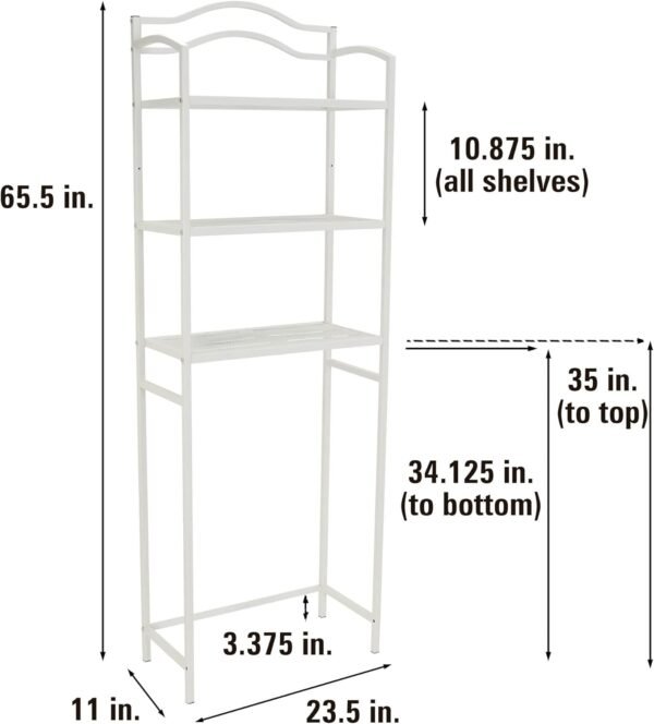 Household Essentials 3-Tier Metal Over the Toilet Bathroom Storage Shelf, White - Image 3