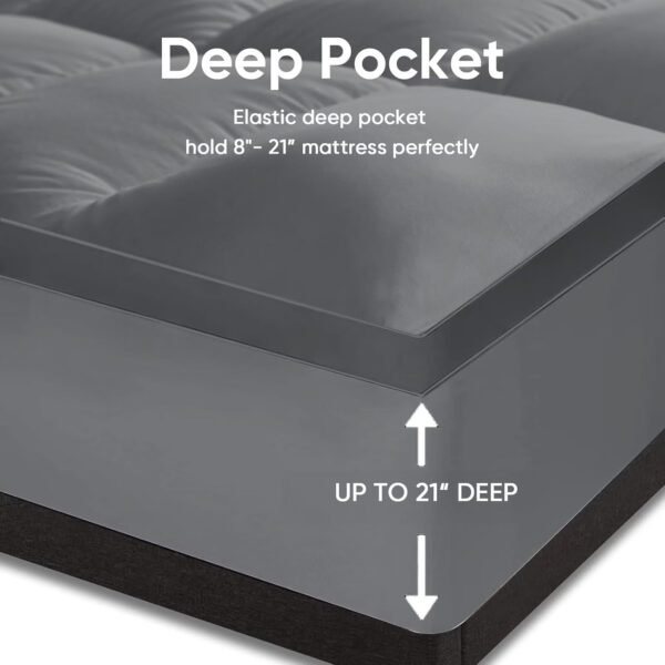 Twin Mattress Topper, CYMULA Cooling Mattress Pad Cover for College Bed Back Pain, Extra Thick Pillow Top Down Alternative Overfill Plush with 8-21 Inch Deep Pocket -39"x75" Grey - Image 6