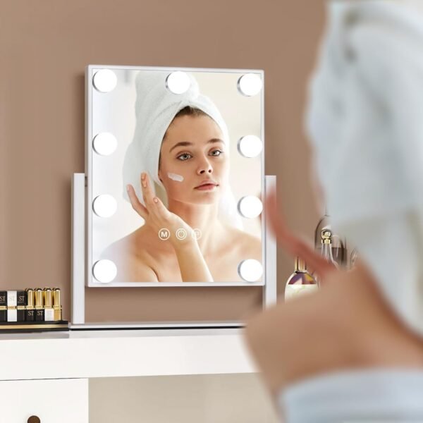 Hollywood Vanity Makeup Mirror with Lights - 9 LED Bulbs, Touch Control, 3 Colors Light, 360° Rotation, Light Up Vanity Mirror for Dressing Room & Bedroom - Image 7