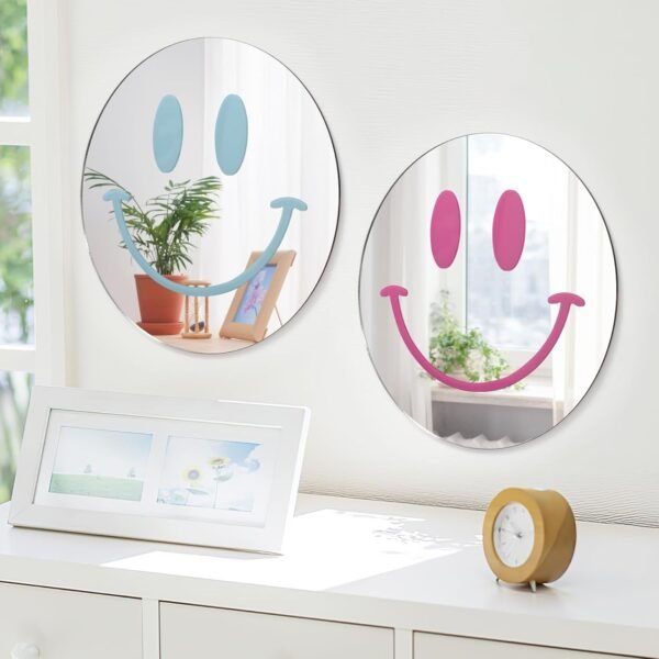 Dremisland Smiley Wall Mirror Preppy Room Decor for Teen Girls Dorm Room Decor Aesthetic Acrylic Mirror Round Mirror for Apartment Living Room, Bedroom, Vanity, Entryway, Hallway. (Blue) - Image 7