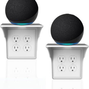 Storage Theory Power Perch Double Wall Outlet Shelf (White 2pk) – Smart Home Organization Bedroom, Space Saving Bathroom Organization for Toothbrushes, Speakers, Echo, Cell Phones. Easy Installation.
