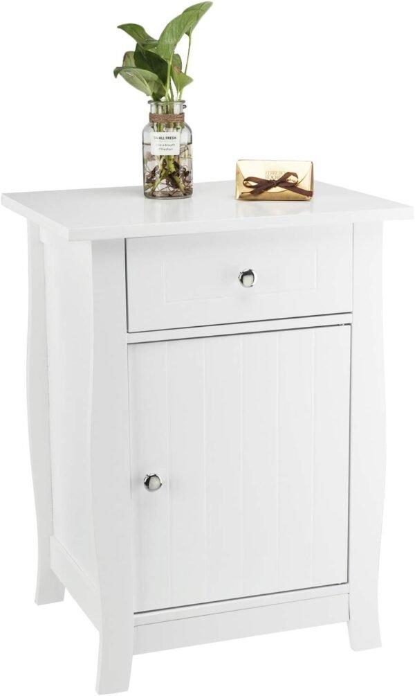Grey Nightstand Set of 2, Farmhouse End Side Table Set of 2 Bedside Nightstands Chest with Drawers Small Night Stand with 2 Drawer and Solid Wood Legs for Bedroom (Type4-white 1drawer) - Image 2