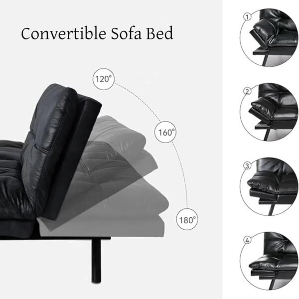 Futon Sofa Bed Convertible Sofa Bed, Loveseat Sleeper Sofa with Memory Foam Adjustable Backrest Design, 72" Leather Small Couch for Living Rooms, Apartment, Studio(Bright Black) - Image 4