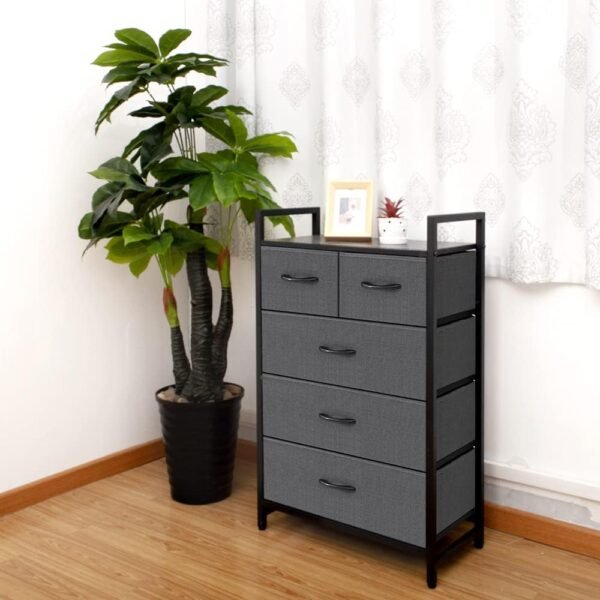 AZL1 Life Concept Storage Dresser Furniture Unit - Large Standing Organizer Chest for Bedroom, Office, Living Room, and Closet - 5 Drawers Removable Fabric Bins - Dark Grey - Image 3