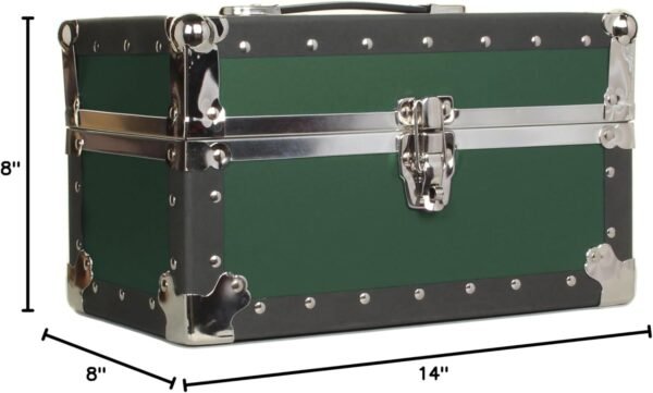 Summer Camp and College Dorm Mini Storage Trunk Organizer Keepsake Box Treasure Chest Footlocker Size 14"L x 8"H x 8"W Hunter Green - Image 4