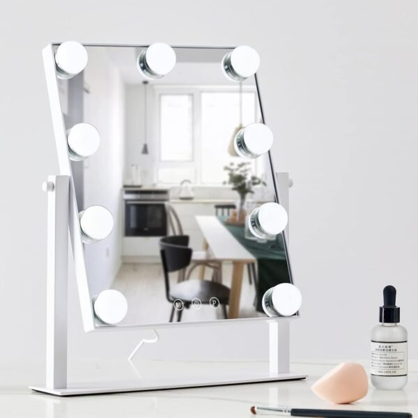 HIEEY Hollywood Vanity Mirror with 9 Dimmable Bulbs Lights, Three Color Lighting Modes, and 5X Magnification, Smart Touch Control, 360°Rotation (White,Gift Box) - Image 6