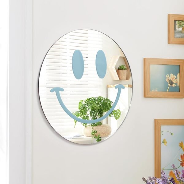 Dremisland Smiley Wall Mirror Preppy Room Decor for Teen Girls Dorm Room Decor Aesthetic Acrylic Mirror Round Mirror for Apartment Living Room, Bedroom, Vanity, Entryway, Hallway. (Blue) - Image 2