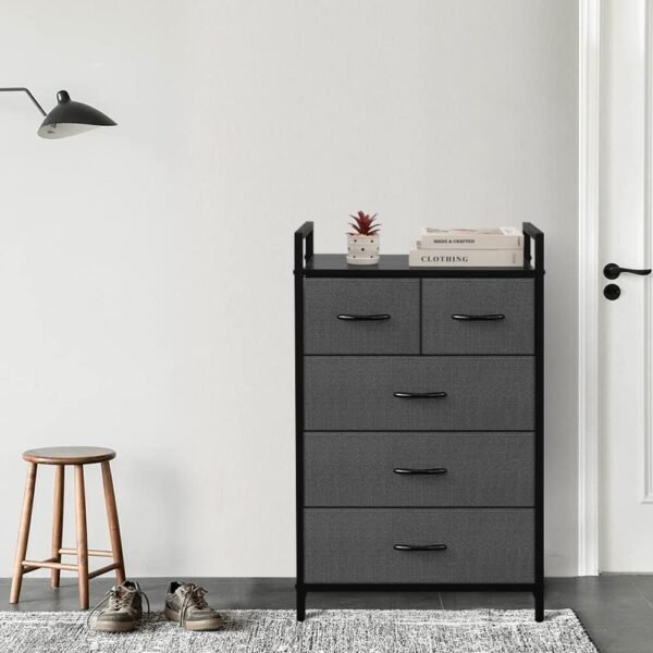 AZL1 Life Concept Storage Dresser Furniture Unit - Large Standing Organizer Chest for Bedroom, Office, Living Room, and Closet - 5 Drawers Removable Fabric Bins - Dark Grey - Image 2
