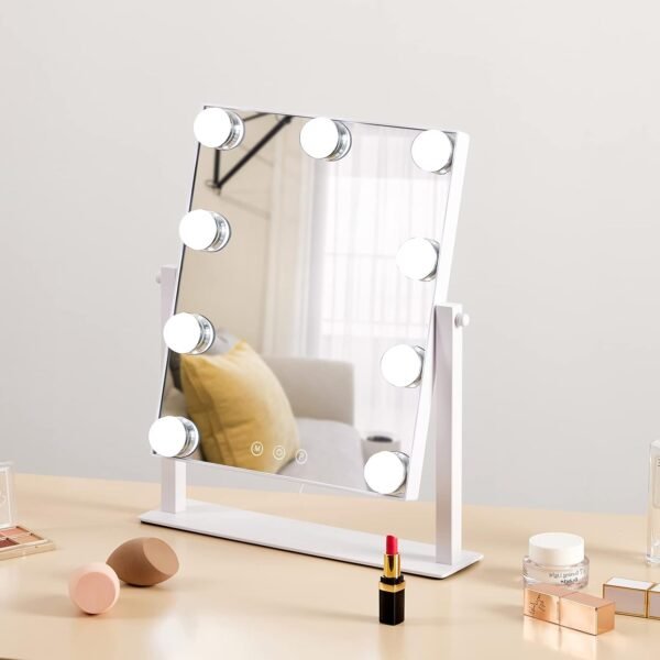 HIEEY Hollywood Vanity Mirror with 9 Dimmable Bulbs Lights, Three Color Lighting Modes, and 5X Magnification, Smart Touch Control, 360°Rotation (White,Gift Box) - Image 3