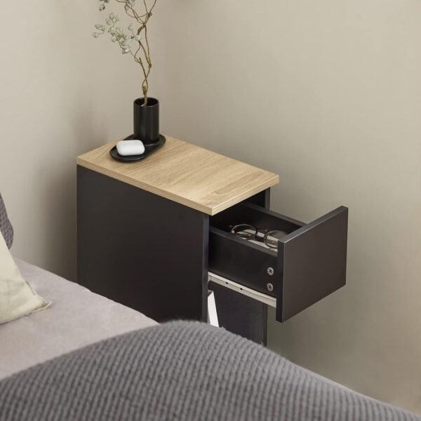 SoBuy End Table, Side Table with Storage Drawer, Nightstand Bedside Table for Small Spaces, Black FBT111-SCH - Image 6